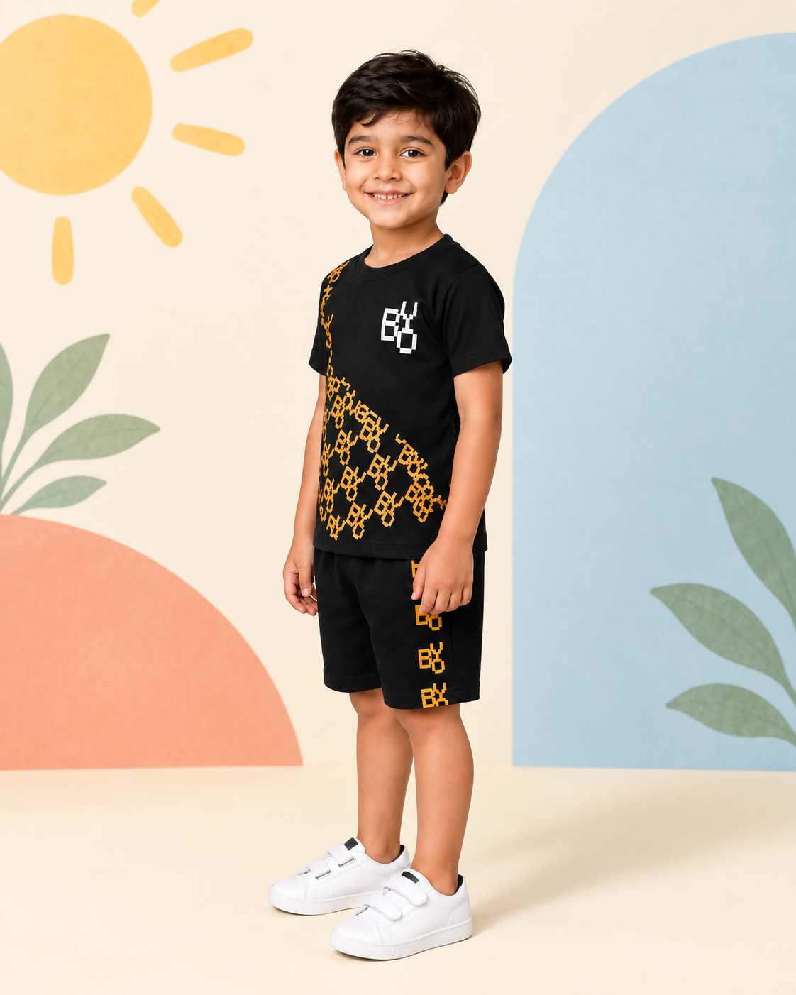 Black Yellow Pattern Short Set - product image 3