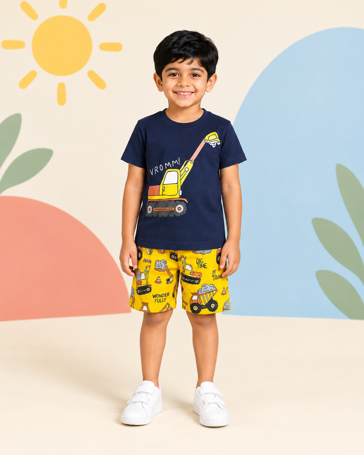Navy Yellow Graphic Short Set
