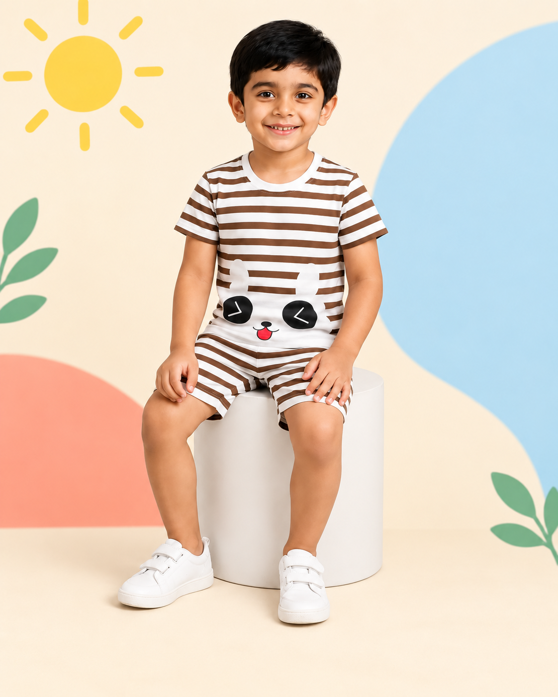 Brown Panda Stripe Short Set - product image 3