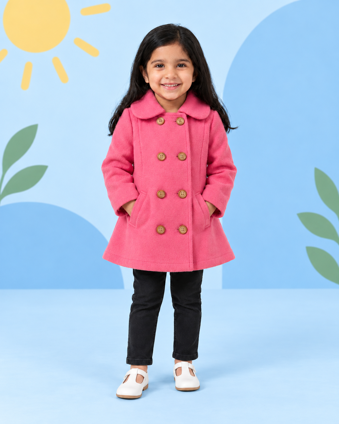Girls Bright Pink Pea Coat 2pcs
