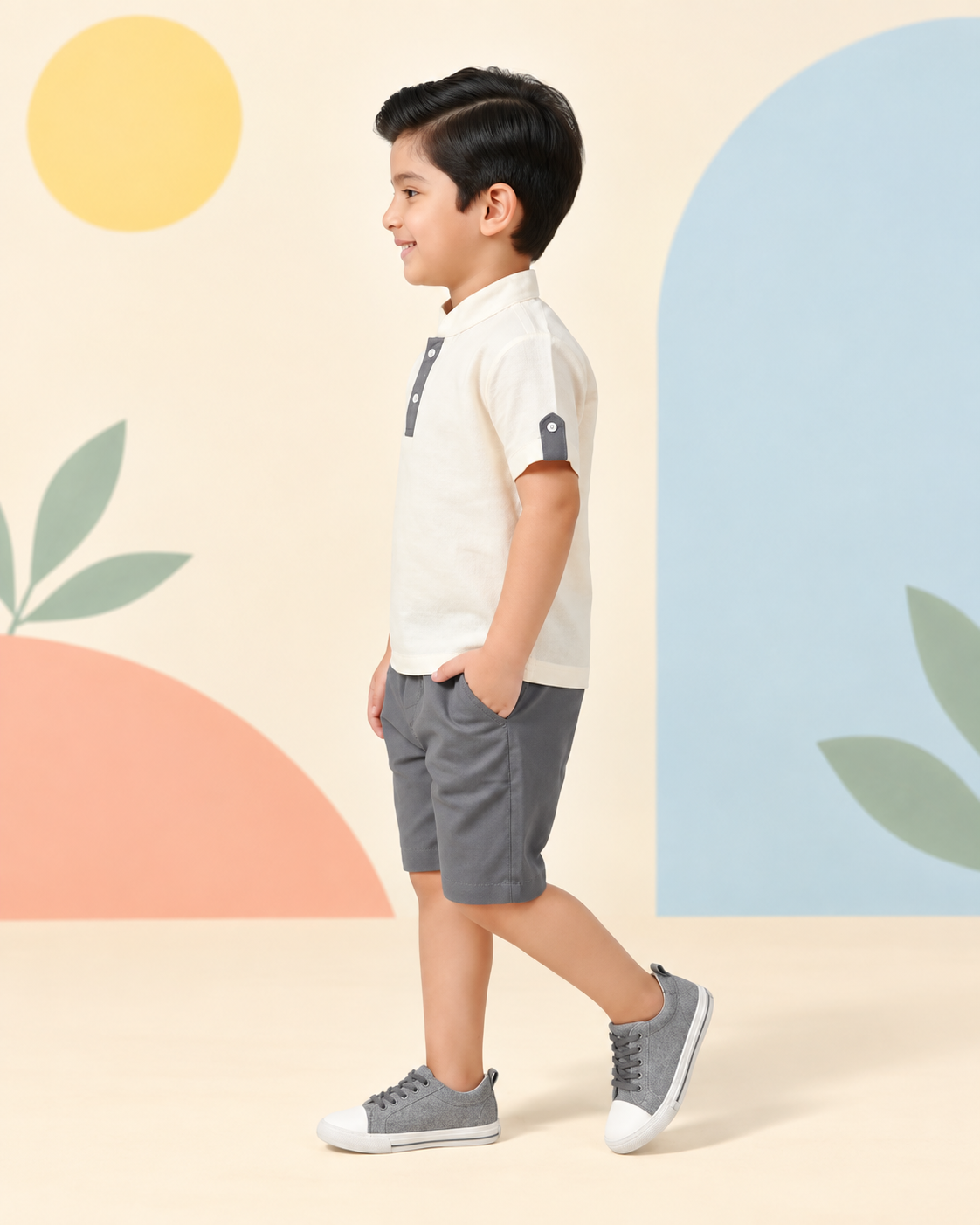 Beige Polo Grey Shorts Set - product image 3