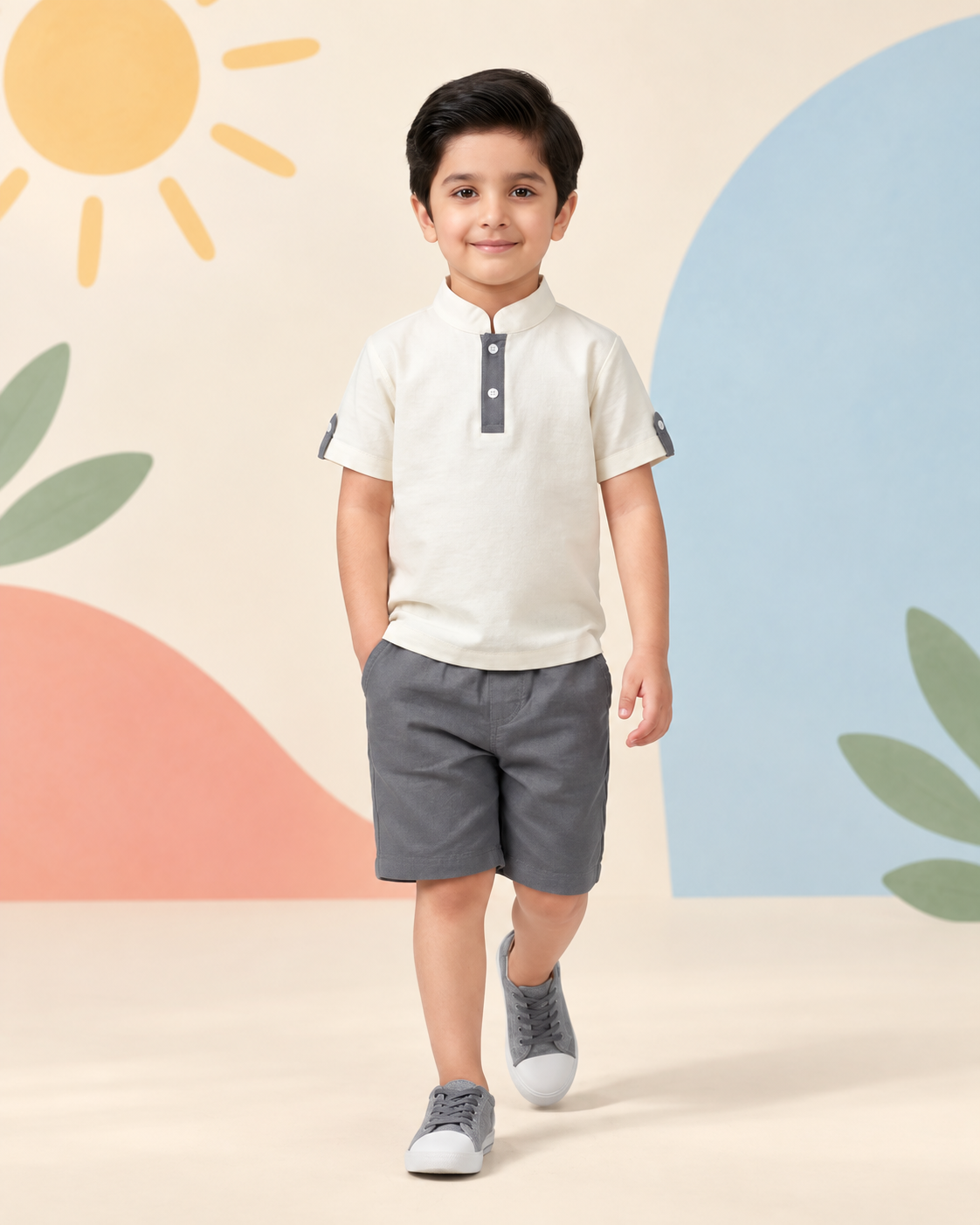 Beige Polo Grey Shorts Set - product image 1