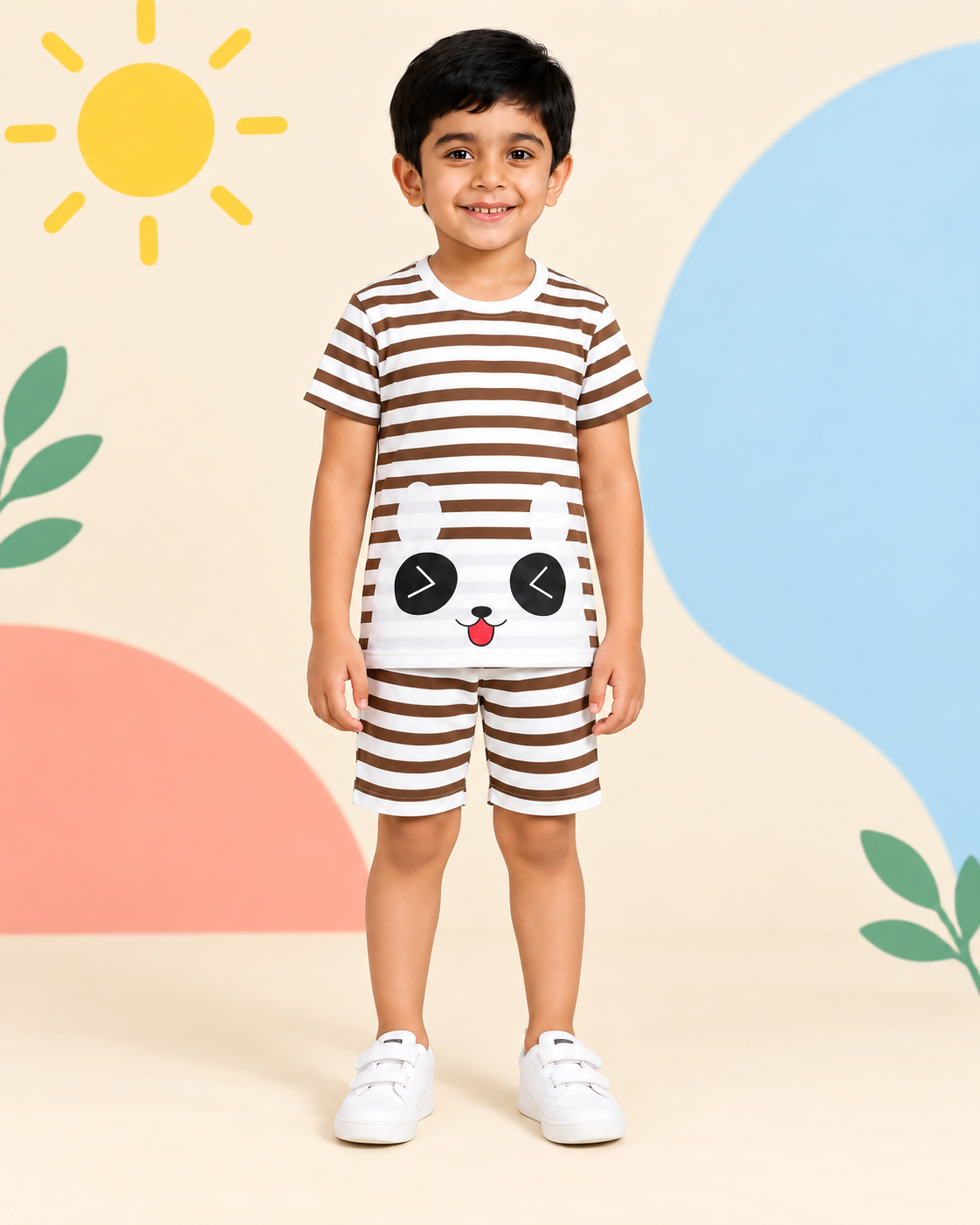 Brown Panda Stripe Short Set - product image 1