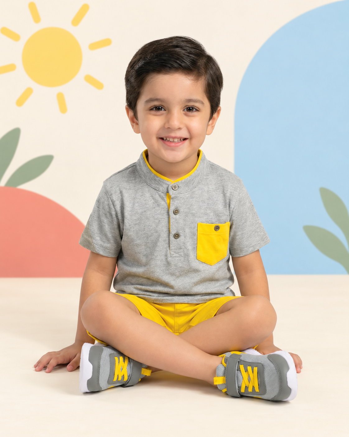 Grey Polo Yellow Shorts Set - product image 1