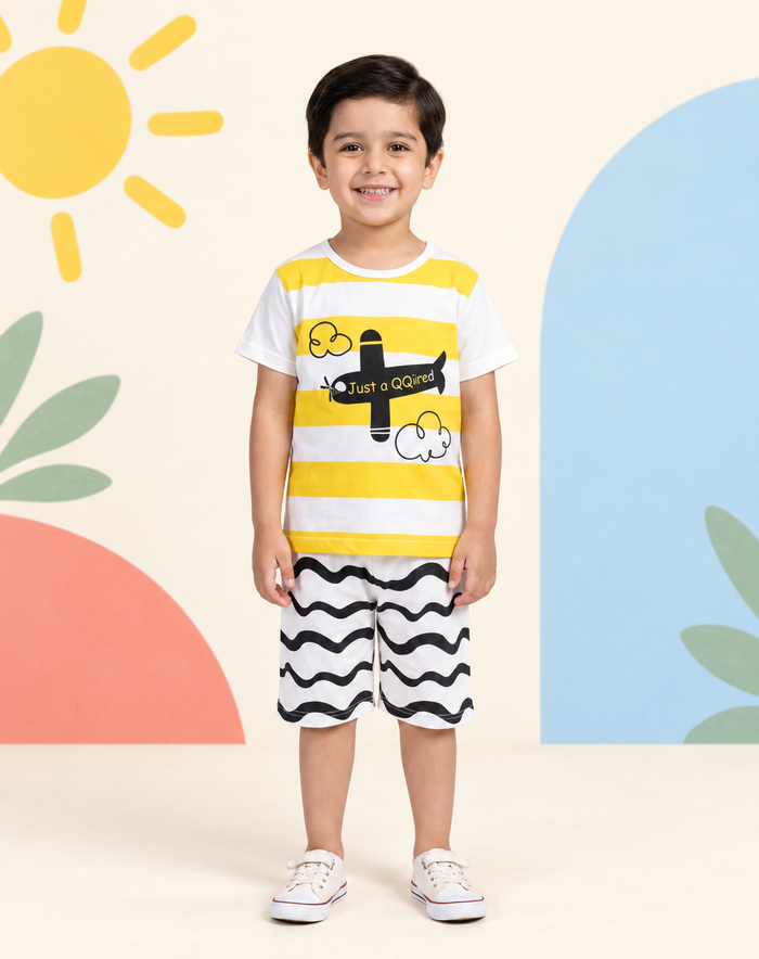 Yellow Bee Stripe Short Set
