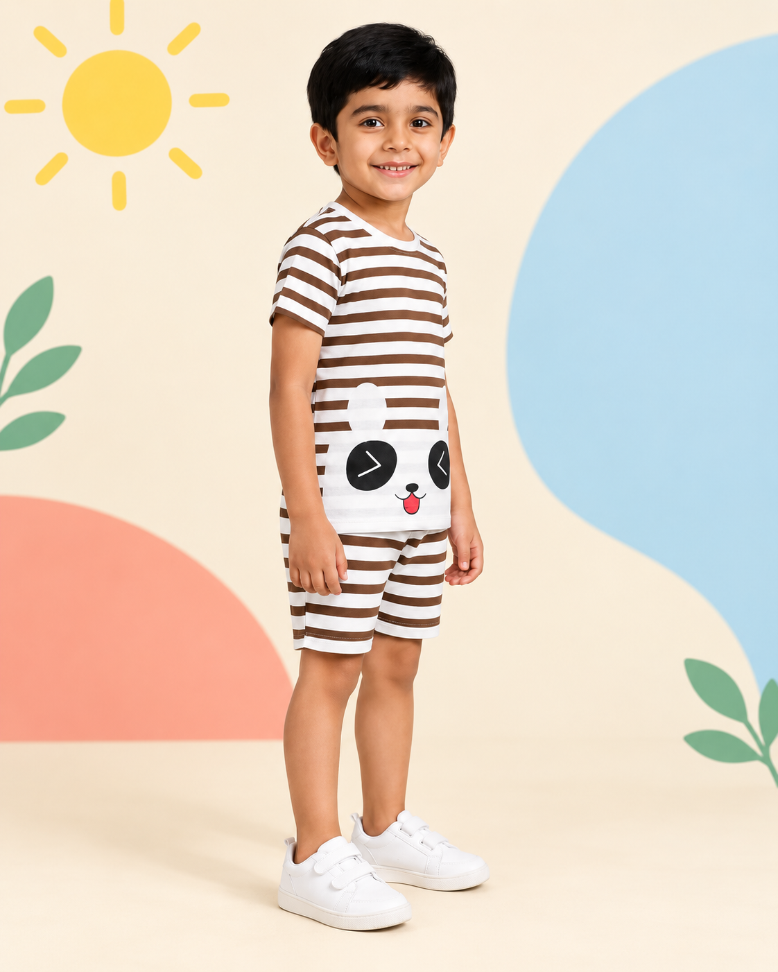 Brown Panda Stripe Short Set - product image 2