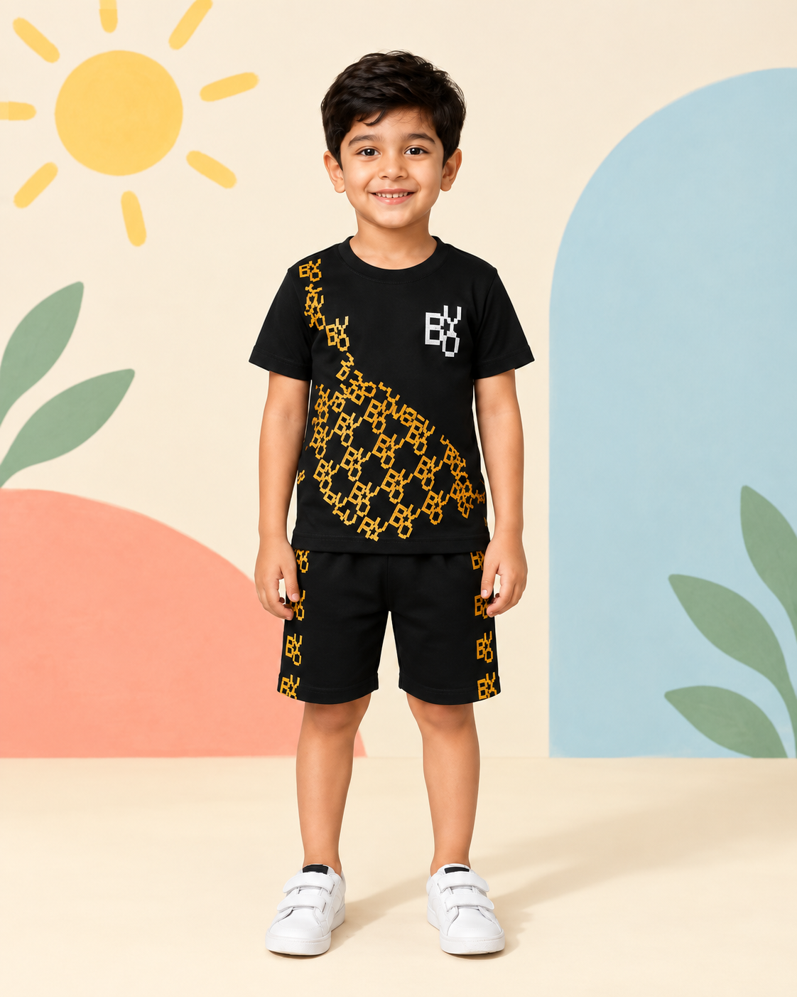 Black Yellow Pattern Short Set - product image 1