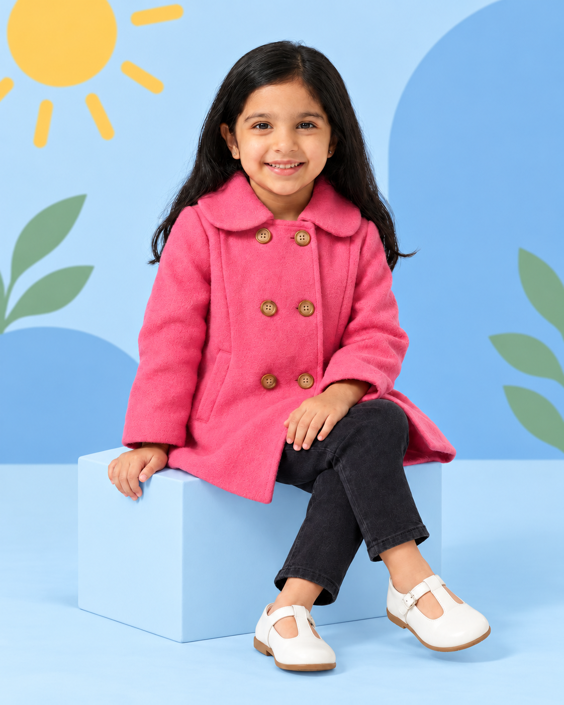 Girls Bright Pink Pea Coat 2pcs