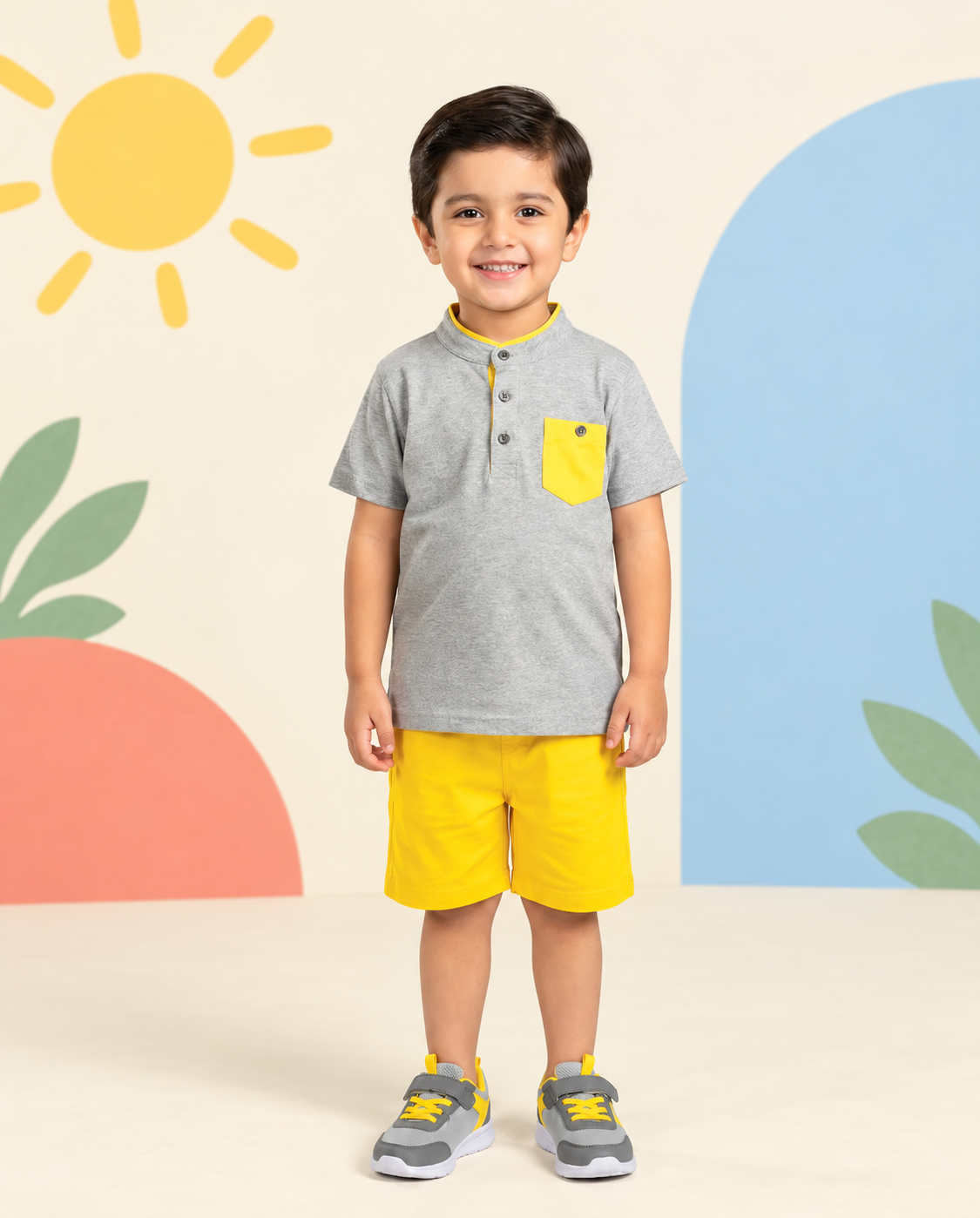 Grey Polo Yellow Shorts Set - product image 2
