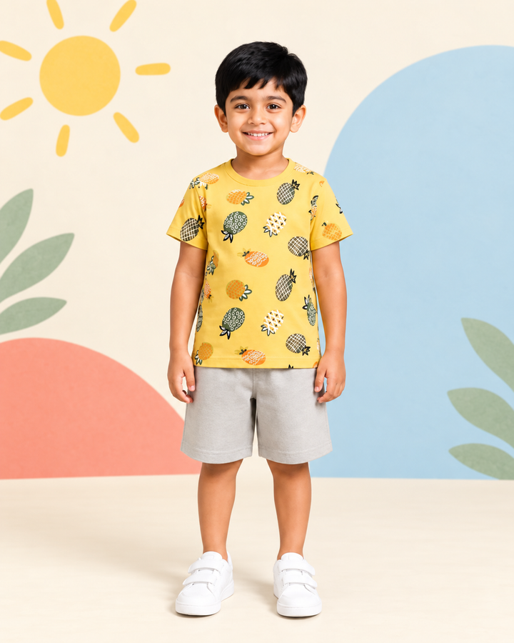 Yellow Graphic Grey Shorts Set