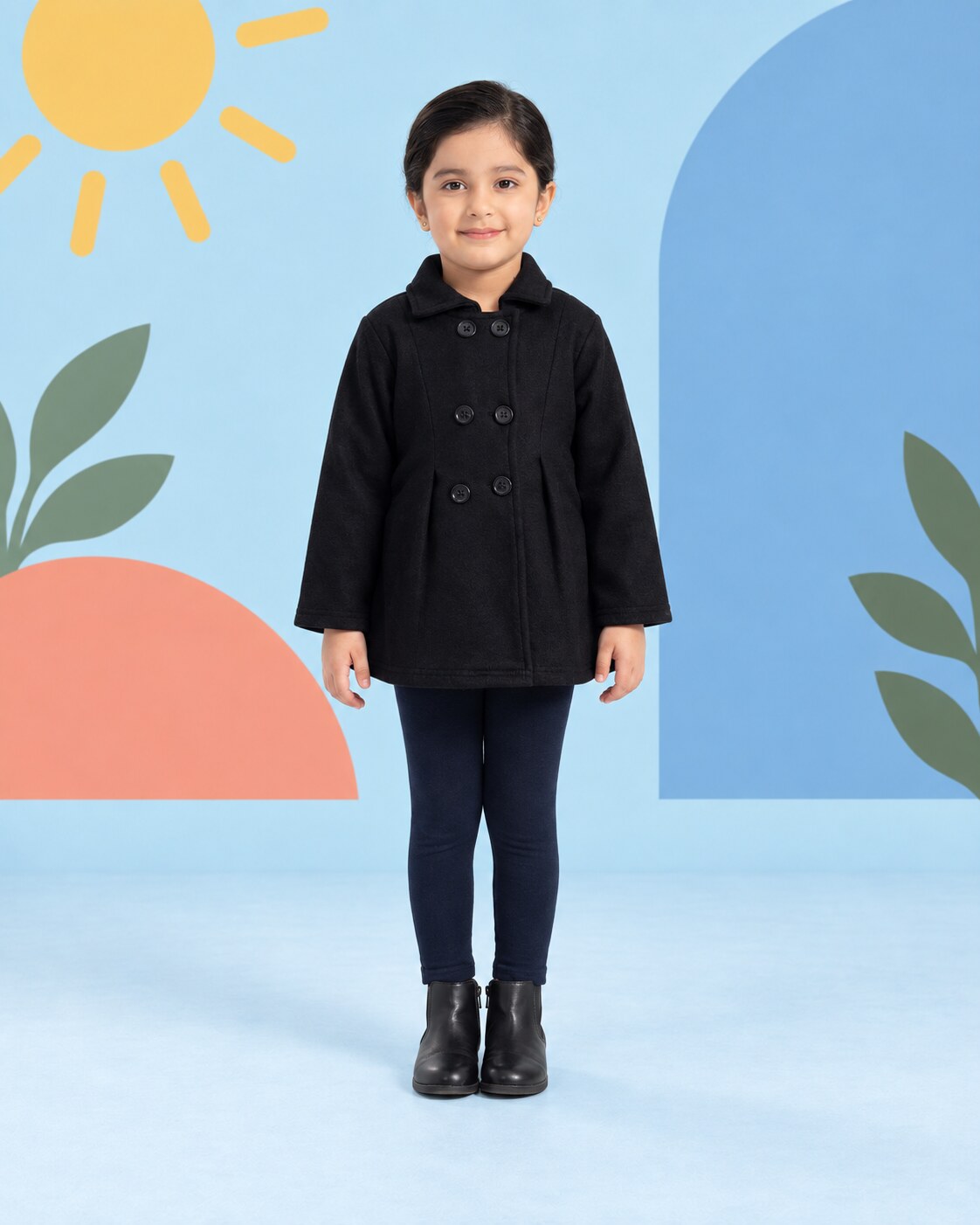 Girls Black Coat 2pcs - front standing
