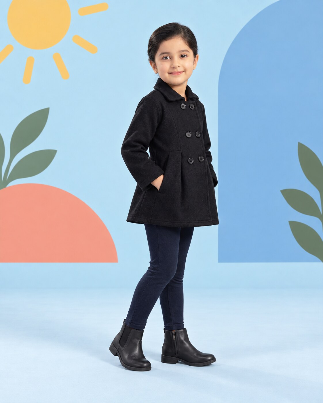 Girls Black Coat 2pcs - side angle