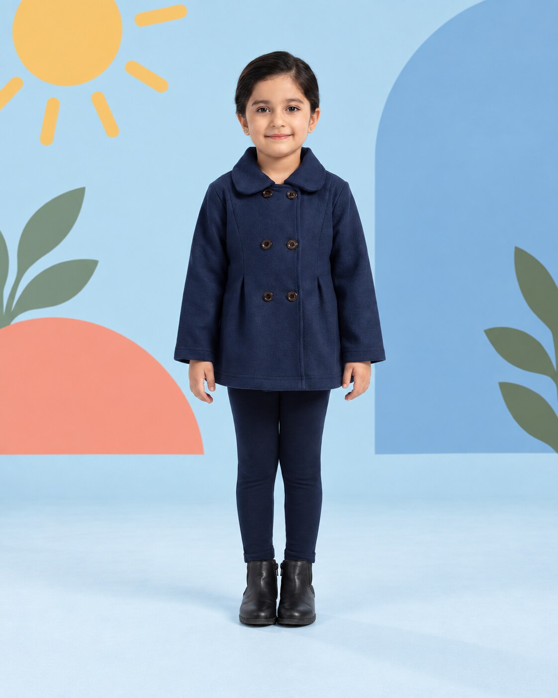 Girls Blue Coat 2pcs - front standing