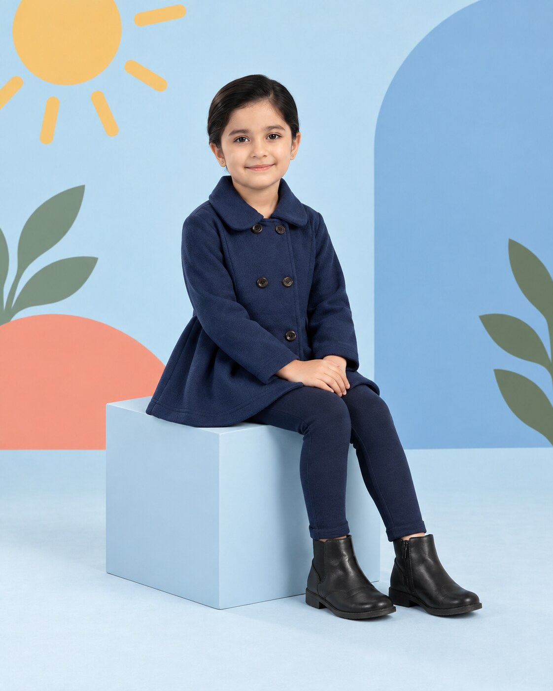 Girls Blue Coat 2pcs - seated