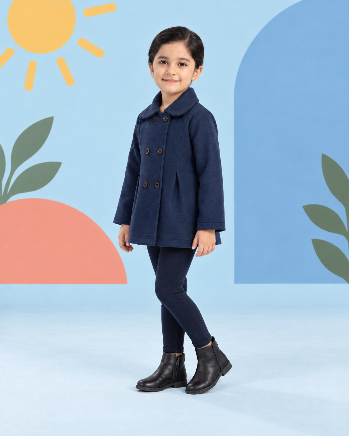 Girls Blue Coat 2pcs - side angle