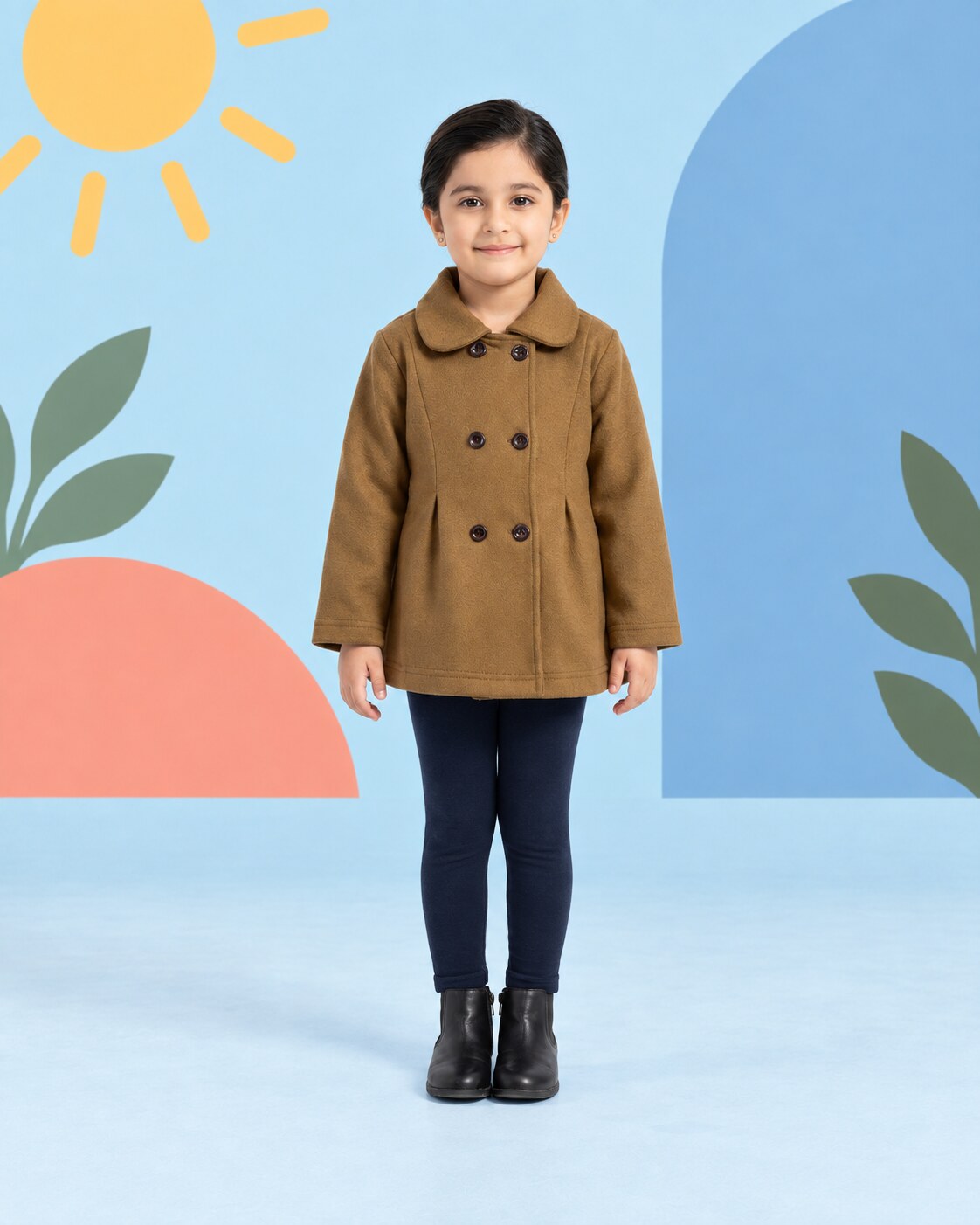 Girls Brown Coat 2pcs - front standing