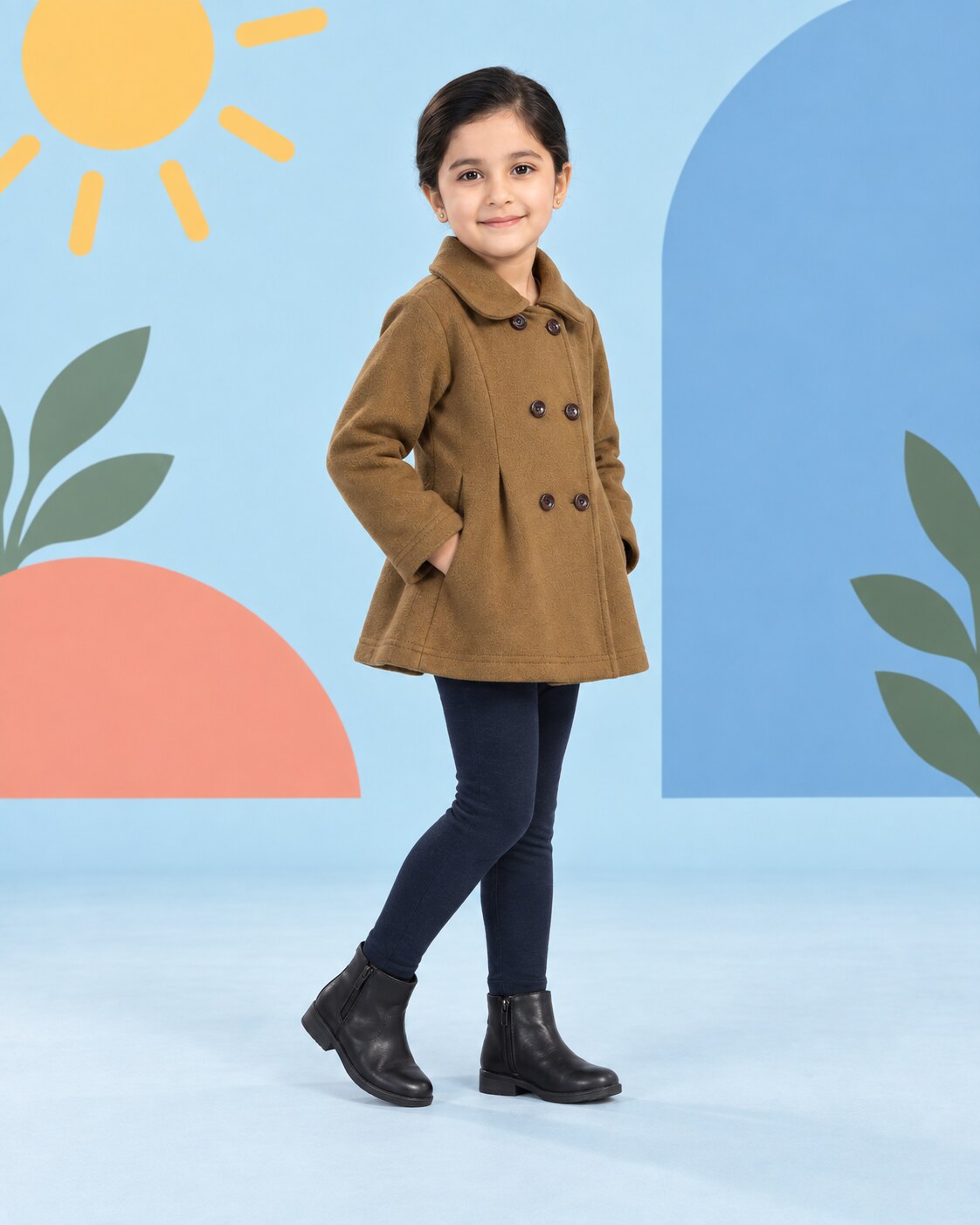Girls Brown Coat 2pcs - side angle