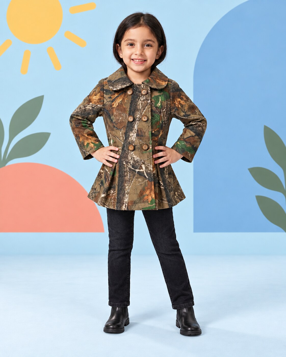 Girls Camouflage Coat 2pcs - front standing