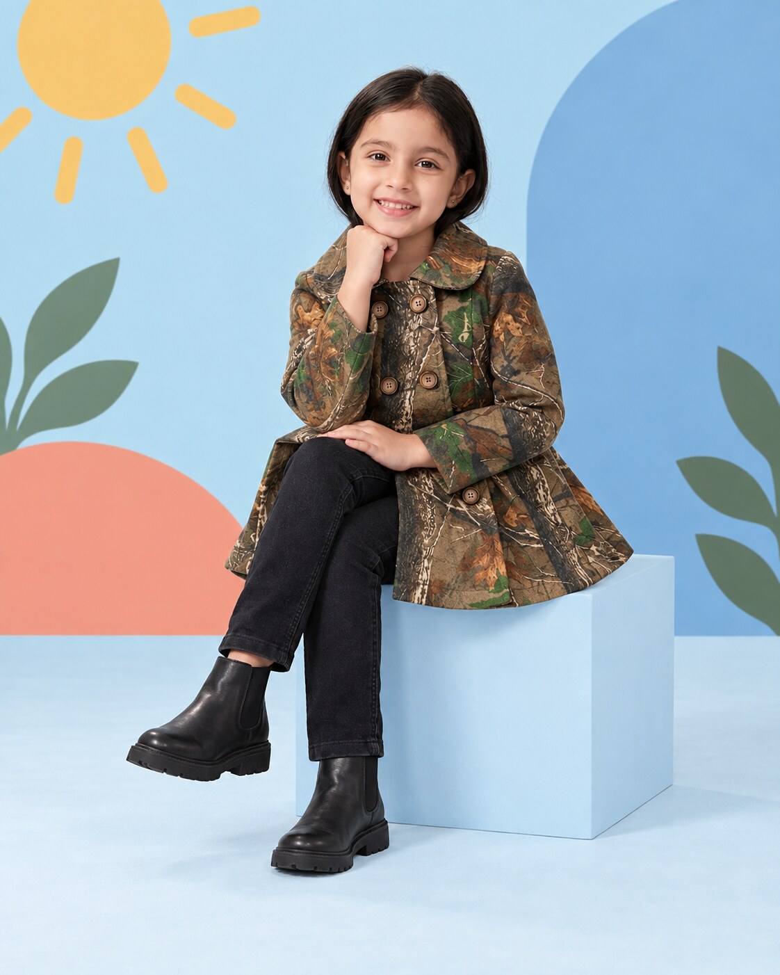 Girls Camouflage Coat 2pcs - seated