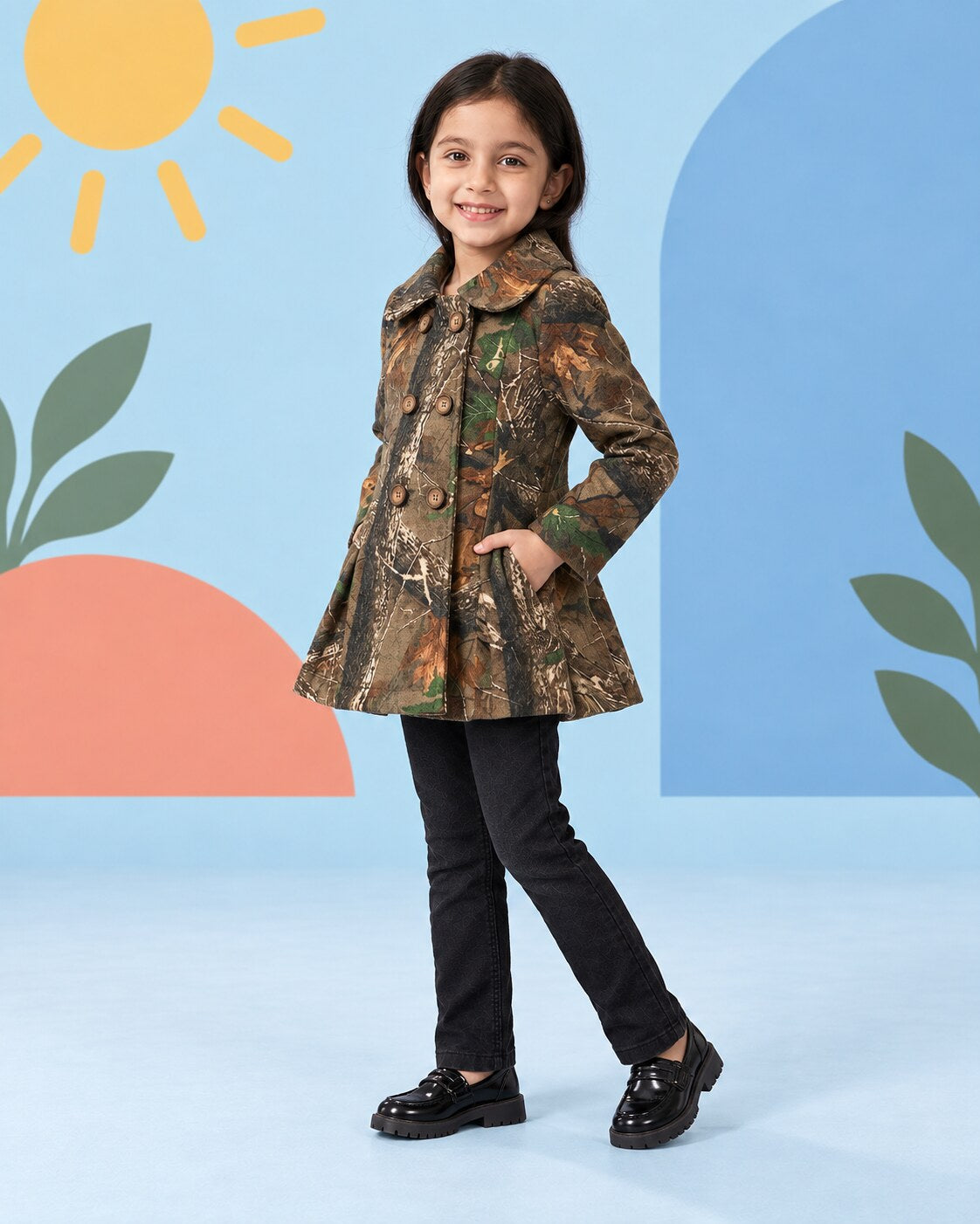 Girls Camouflage Coat 2pcs - side angle