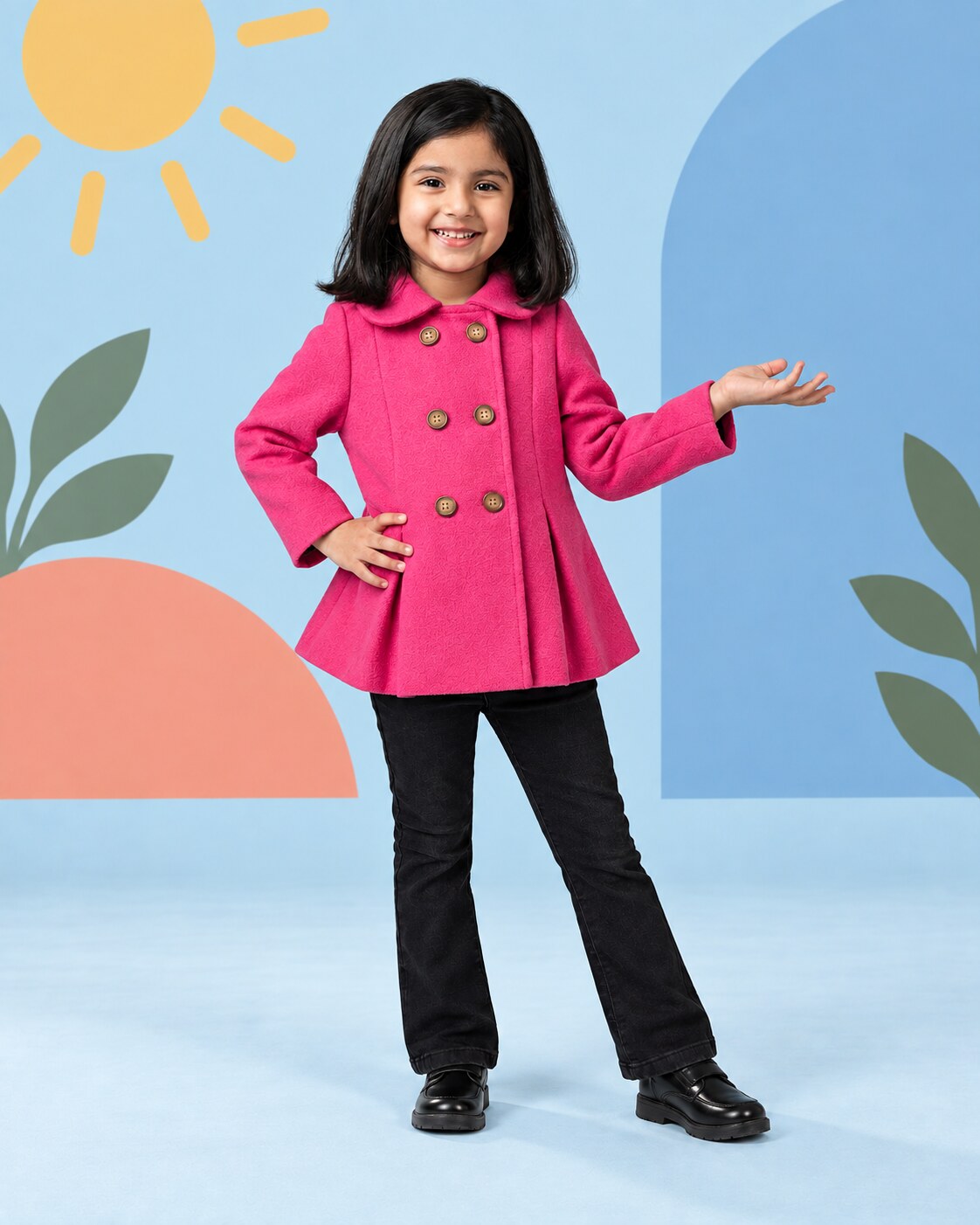 Girls Hot Pink Coat 2pcs - front standing