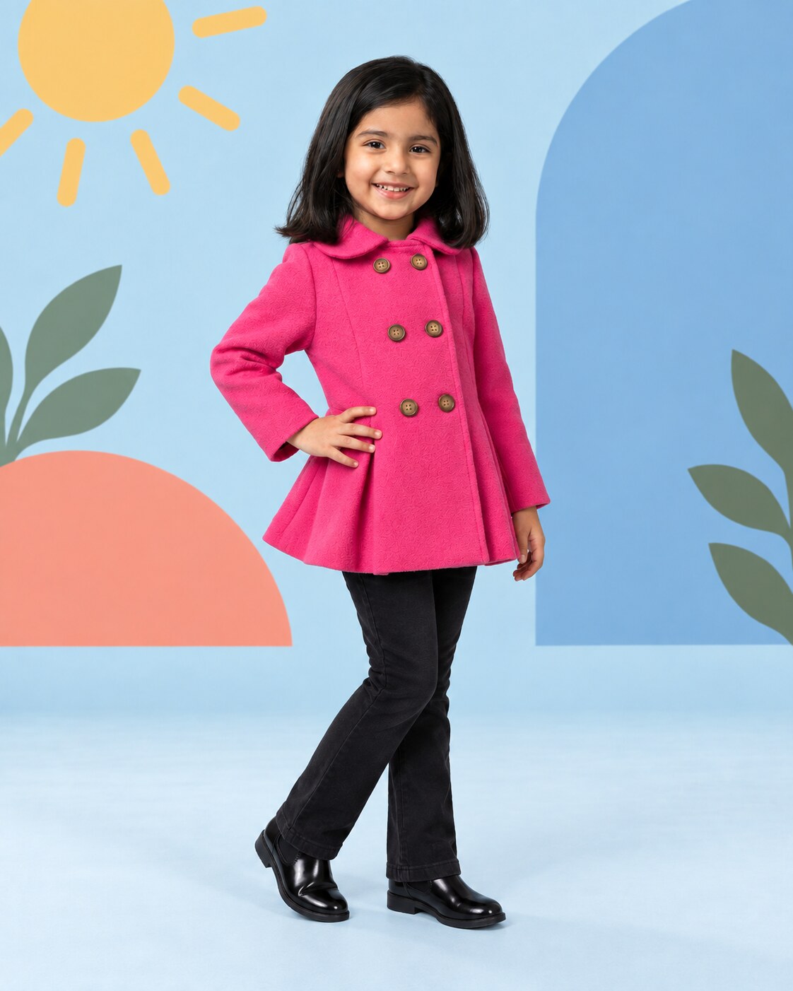 Girls Hot Pink Coat 2pcs - side angle