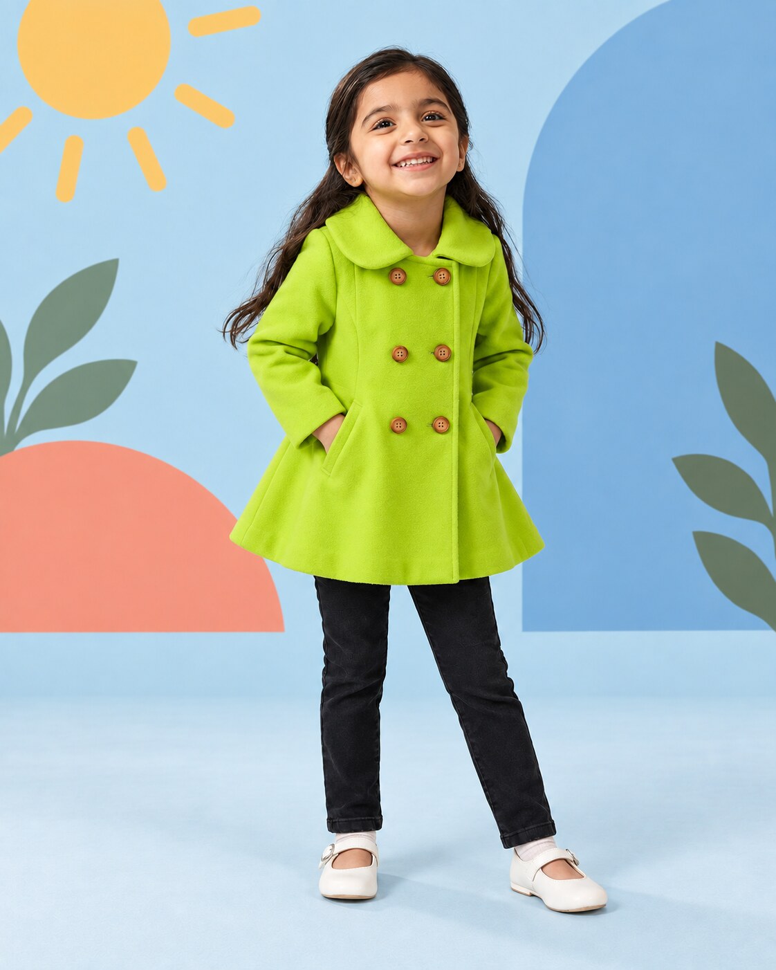 Girls Lime Green Coat 2pcs - front standing