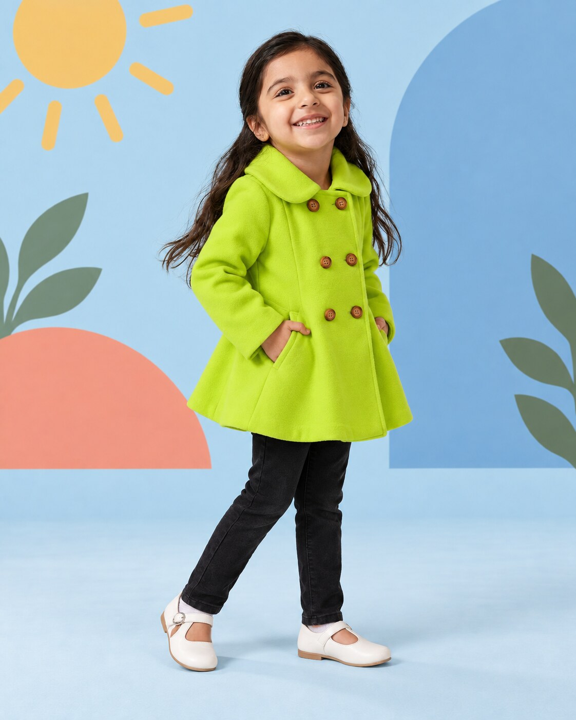 Girls Lime Green Coat 2pcs - side angle