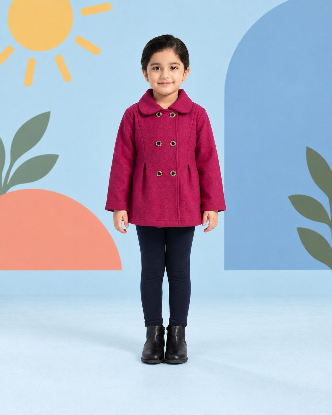 Girls Magenta Coat 2pcs - front standing