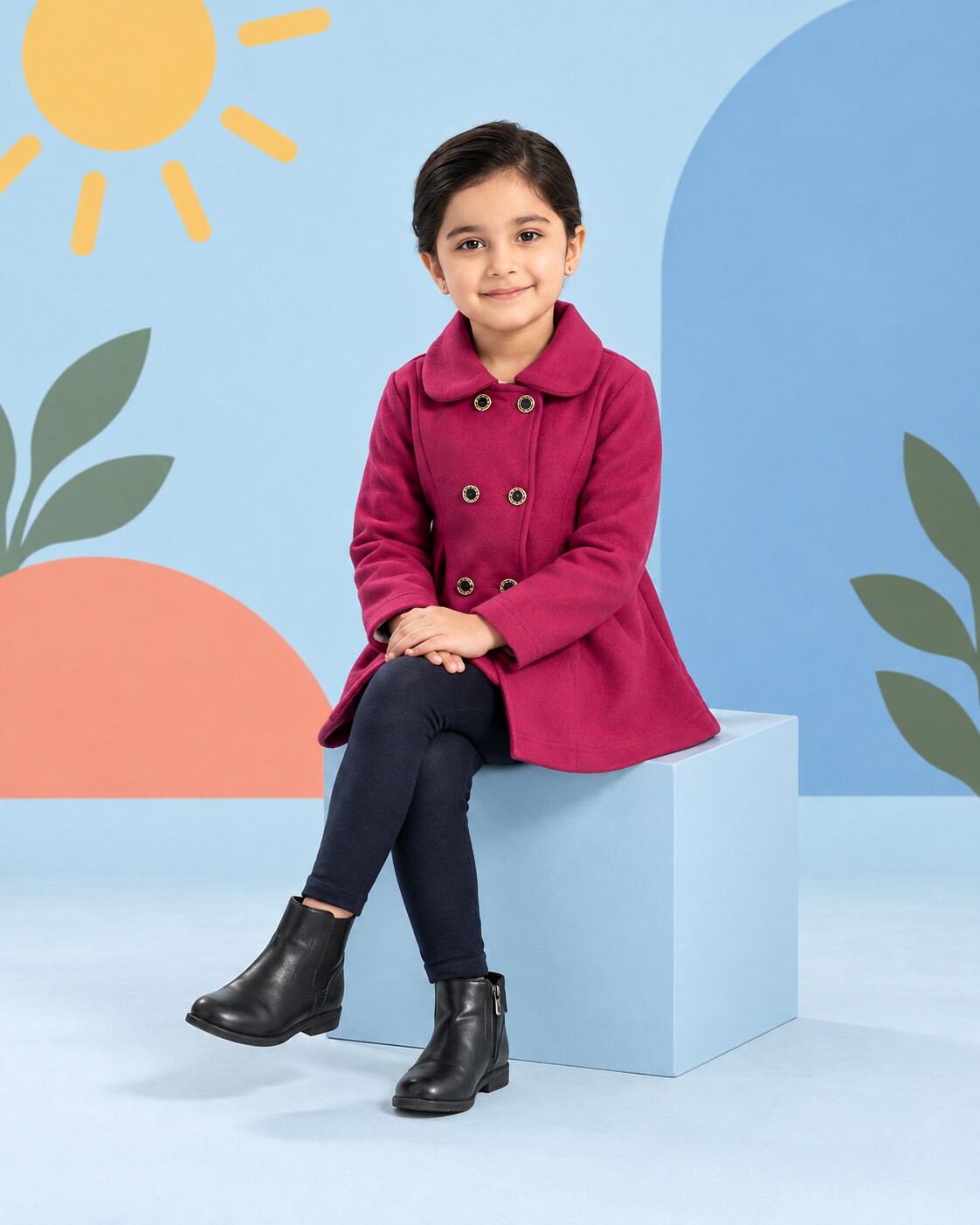 Girls Magenta Coat 2pcs - seated
