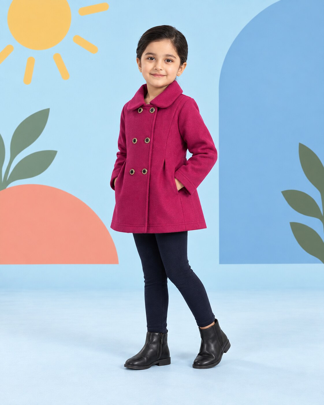 Girls Magenta Coat 2pcs - side angle
