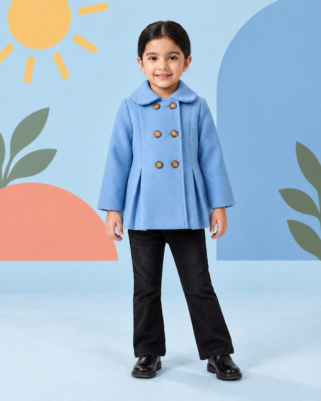 Girls Sky Blue Coat 2pcs - front standing
