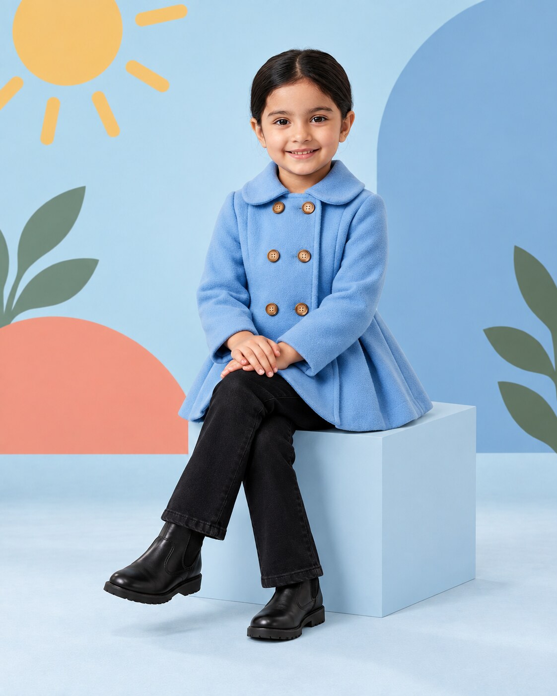 Girls Sky Blue Coat 2pcs - seated