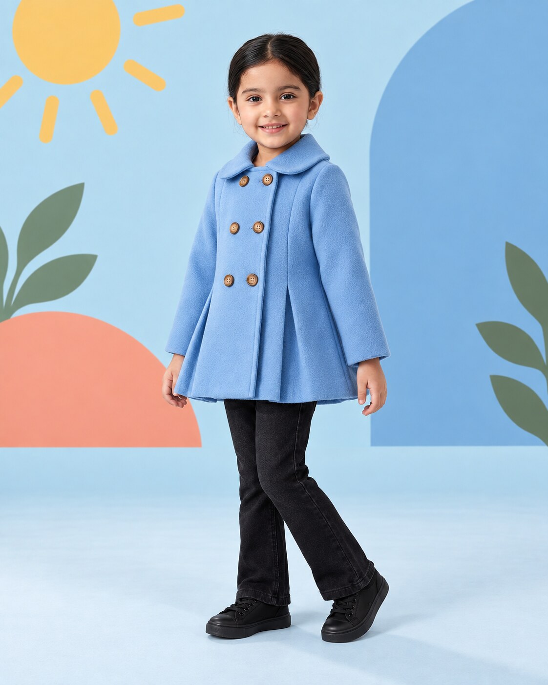 Girls Sky Blue Coat 2pcs - side angle