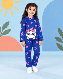 Heart Kitty Hoodie Set - Blue - front standing
