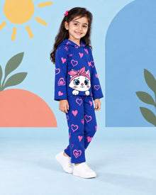 Heart Kitty Hoodie Set - Blue - side angle