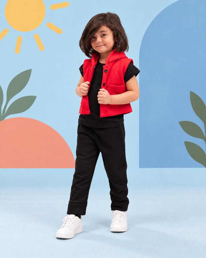 Kids Trendy Hoodie Vest | Red
