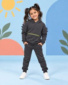 Kids Winter Dino Spike Hoodie - Gray - front standing
