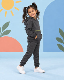 Kids Winter Dino Spike Hoodie - Gray - side angle