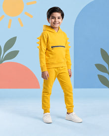 Kids Winter Dino Spike Hoodie - Yellow - front standing