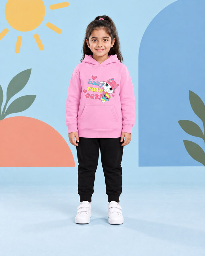 Kids Winter Hoodie Set | Baby Cute Cat Printed