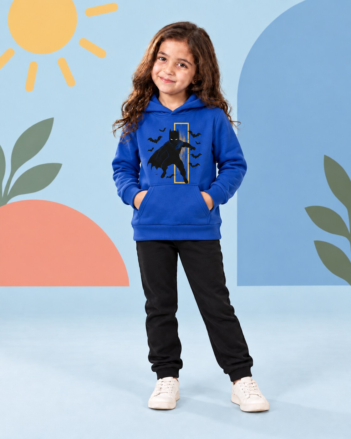 Kids Winter Hoodie Set | Batman Printed - front standing