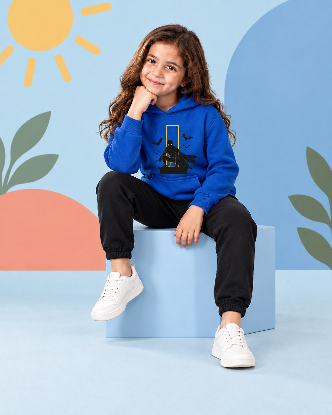 Kids Winter Hoodie Set | Batman Printed - seated