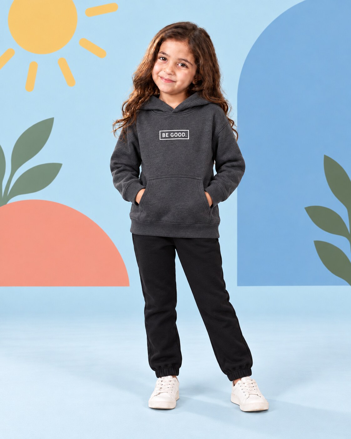 Kids Winter Hoodie Set | Be Good Printed - front standing