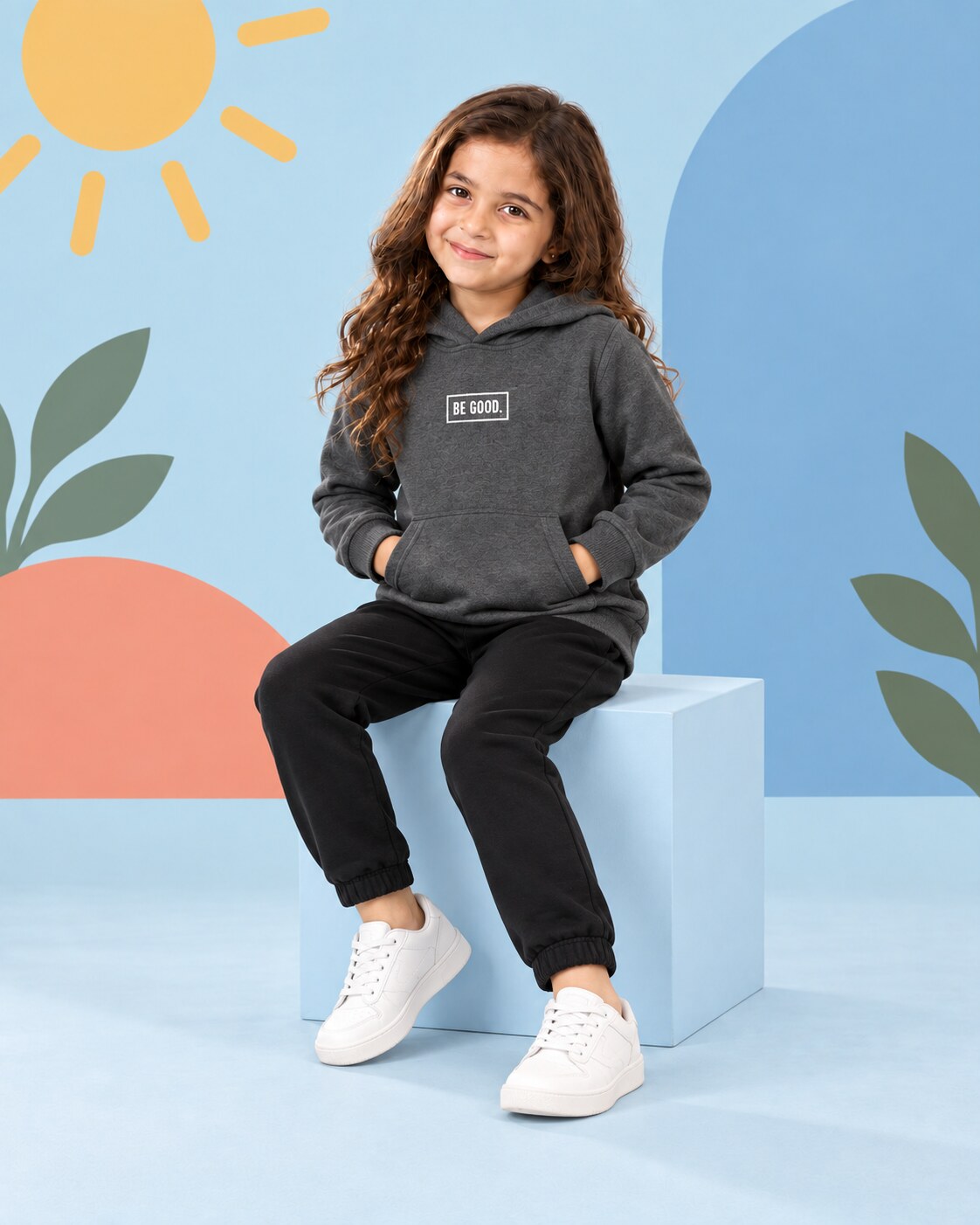 Kids Winter Hoodie Set | Be Good Printed - seated