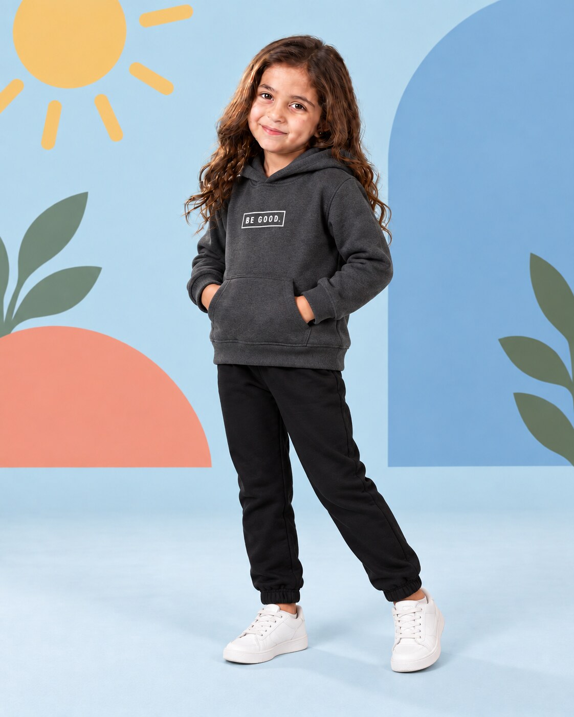 Kids Winter Hoodie Set | Be Good Printed - side angle