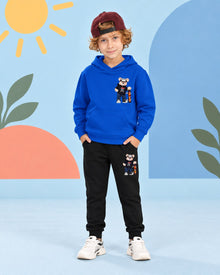Kids Winter Hoodie Set | Bear Skateboard Printed - front standing