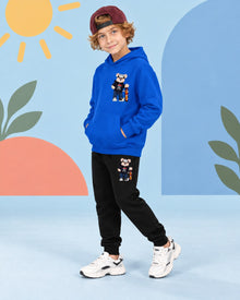 Kids Winter Hoodie Set | Bear Skateboard Printed - side angle