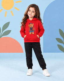 Kids Winter Hoodie Set | Cute Bear Printed - front standing
