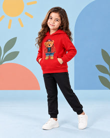 Kids Winter Hoodie Set | Cute Bear Printed - side angle
